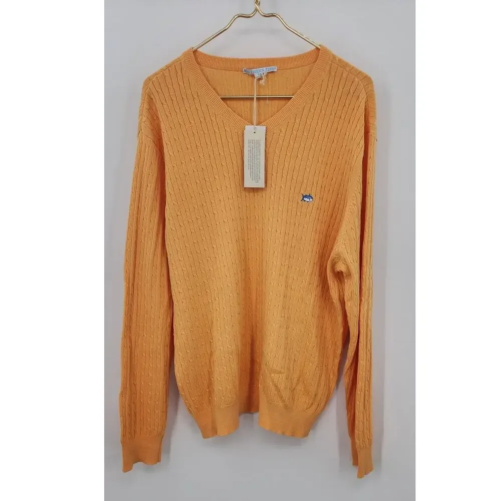 New NWT‎ Southern Tide Cable Knit V- Neck Sweater Size 2XL XXL Brass Screen